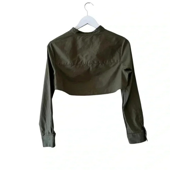 Vetta Olive Green Long Sleeves Button Down Cropped lightweight Top SZ S #1971 - Picture 6 of 9